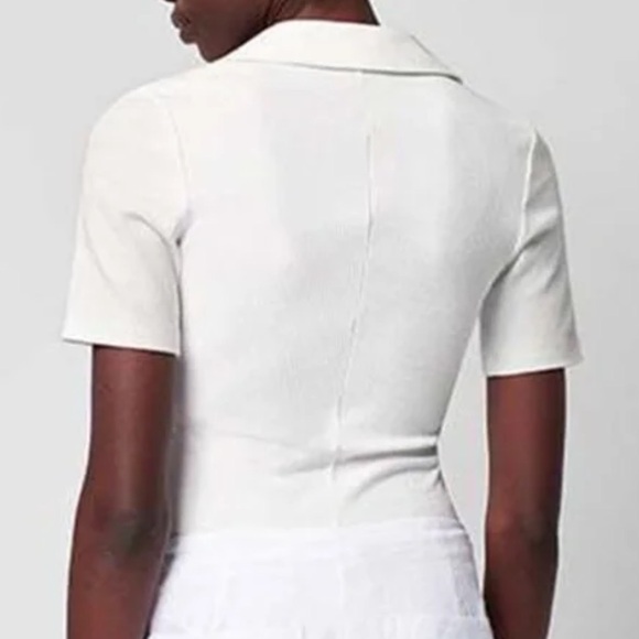 Faherty Brand White Ribbed Henley V-Neck Polo Bodysuit - Egret - Made in Turkey - Picture 5 of 7